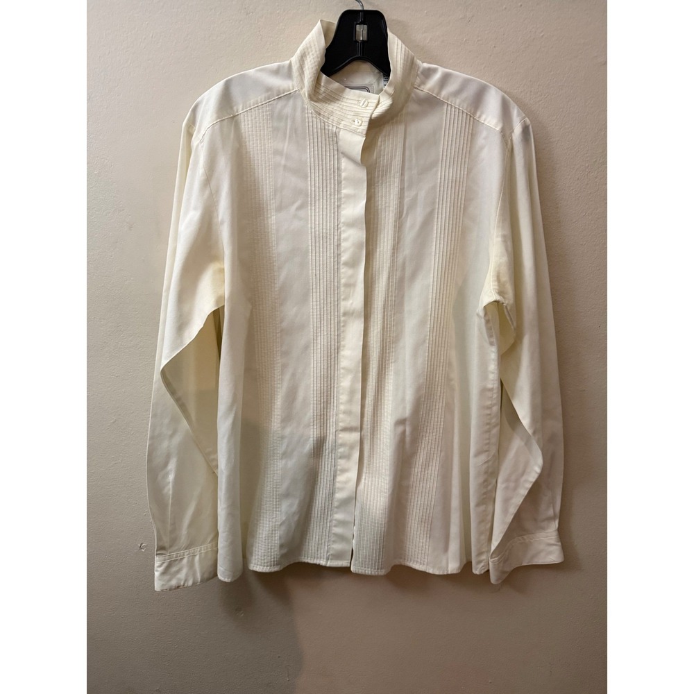 Vintage MR WITT Cream Pintuck Pleated Mock Neck Long Sleeve Blouse Top 14